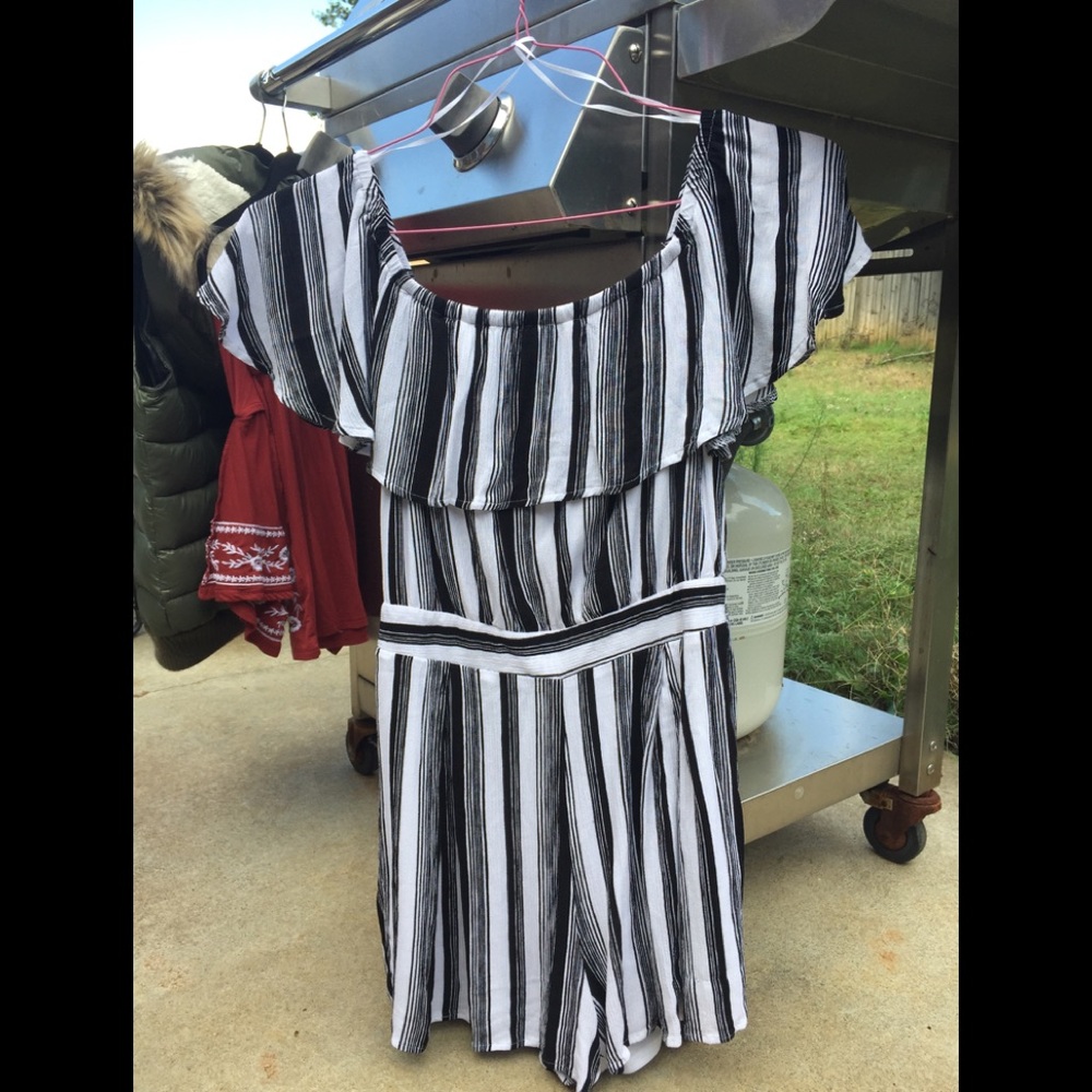 Blue Rain off the shoulder romper